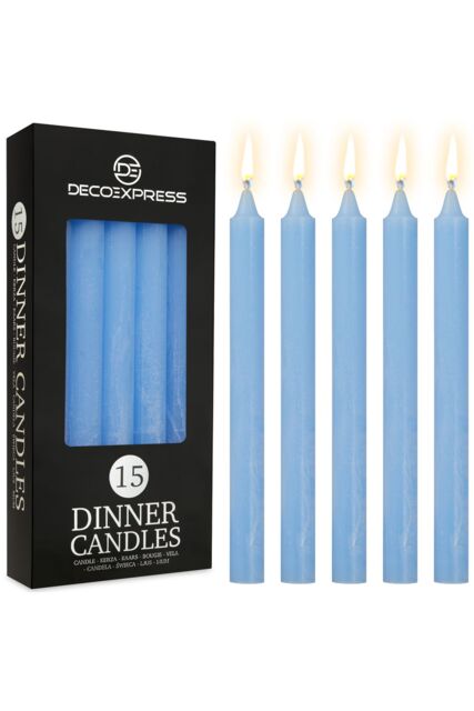 Deco Express Set Of 15 Taper Rustic Taper Candles in Blue - image 1