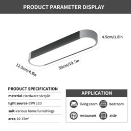 Garwarm 19 inchModern Linear Ceiling Light Acrylic LED Ceiling Lamp for Hallway Kitchen Dining Room Closet(39W/6500K/Black&Gray) in Black - thumbnail 2