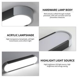 Garwarm 19 inchModern Linear Ceiling Light Acrylic LED Ceiling Lamp for Hallway Kitchen Dining Room Closet(39W/6500K/Black&Gray) in Black - thumbnail 3
