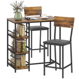 HOMCOM Industrial Bar Table Set with Storage & Padded Seats, Rustic Brown - thumbnail 2