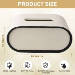 Havendro Beige PU Leather Tissue Box Oval Rectangular Desktop Napkin Storage - thumbnail 2