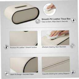 Havendro Beige PU Leather Tissue Box Oval Rectangular Desktop Napkin Storage - thumbnail 5