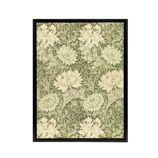 "Artery8 Chrysanthemum Flower Pattern Framed Canvas Wall Art Print William Morris in Green - Size: W12"" x H16""" - image 1