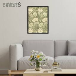 "Artery8 Chrysanthemum Flower Pattern Framed Canvas Wall Art Print William Morris in Green - Size: W12"" x H16""" - thumbnail 3
