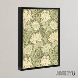 "Artery8 Chrysanthemum Flower Pattern Framed Canvas Wall Art Print William Morris in Green - Size: W12"" x H16""" - thumbnail 2