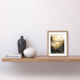 "Artery8 Wall Art Print Serene Lakeside Landscape with Wildflowers at Dawn Modern Watercolour Painting Artwork Framed 9X7 Inch - Size: W7"" x H9""" - thumbnail 2