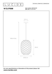 Lucide 'WOLFRAM' Dimmable Stylish Adjustable Indoor Pendant Light 1xE27 in Black - thumbnail 5