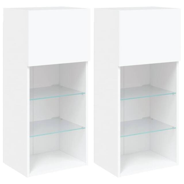 Berkfield Home TV Cabinets with LED Lights 2 pcs White 40.5x30x90 cm - image 1
