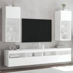 Berkfield Home TV Cabinets with LED Lights 2 pcs White 40.5x30x90 cm - thumbnail 2