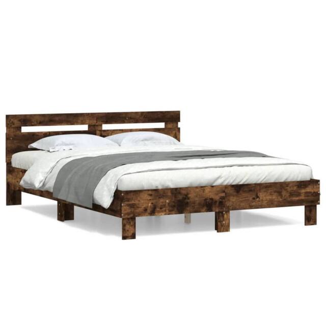 Berkfield Home Bed Frame without Mattress Smoked Oak 140x190 cm in Brown - image 1