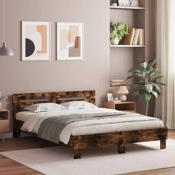 Berkfield Home Bed Frame without Mattress Smoked Oak 140x190 cm in Brown - thumbnail 2