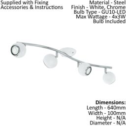 Loops Flush 4 Spots Ceiling Light Colour White Chrome Shade Bulb GU10 4x3W Incl - thumbnail 2