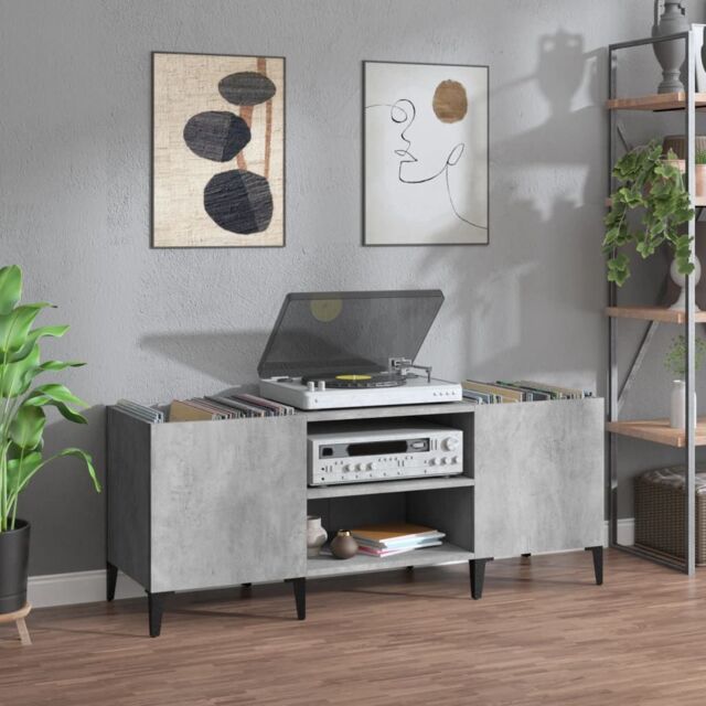 Berkfield Home Record Cabinet Concrete Grey 121x38x48 cm Engineered Wood - Size: 121 x 38 x 48 cm - image 1