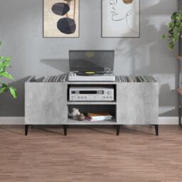 Berkfield Home Record Cabinet Concrete Grey 121x38x48 cm Engineered Wood - Size: 121 x 38 x 48 cm - thumbnail 3