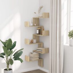 Berkfield Home Wall Corner Shelf Sonoma Oak 45x45x147 cm Engineered Wood in Brown - Size: 45 x 45 x 147 cm - thumbnail 3