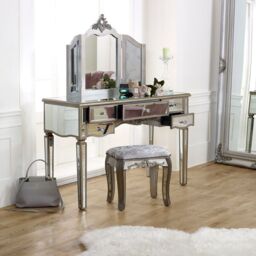 Melody Maison Large Mirrored Dressing Table, Mirror & Stool Set - Tiffany Range in Metallic Silver - thumbnail 6