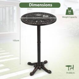 VOGREX Bronze 61cm Round Cast Aluminum Patio Bar Table - thumbnail 2