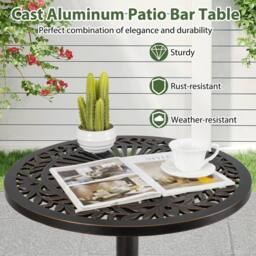 VOGREX Bronze 61cm Round Cast Aluminum Patio Bar Table - thumbnail 6