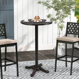 VOGREX Bronze 61cm Round Cast Aluminum Patio Bar Table - thumbnail 4