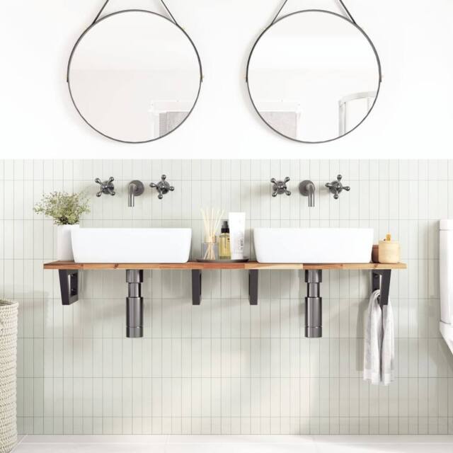 Berkfield Home Elegant Basin Shelf Wall Mounted Steel & Solid Wood Acacia in Brown - image 1