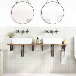 Berkfield Home Elegant Basin Shelf Wall Mounted Steel & Solid Wood Acacia in Brown - thumbnail 1