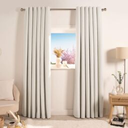 OHS Pair Of Boucle Curtains Eyelet Blackout in Cream - Size: 167 cm width x 137 cm drop - thumbnail 2