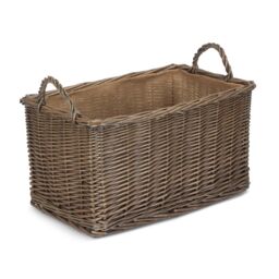 Red Hamper Wicker Antique Wash Rectangular Hessian Lined Basket in Brown