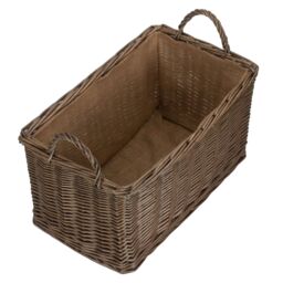 Red Hamper Wicker Antique Wash Rectangular Hessian Lined Basket in Brown - thumbnail 2