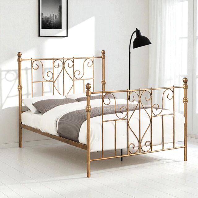 OAT Home Belgravia Victorian Style Distressed Antique Brass Effect Metal Bed Frame in Bronze - Size: Double - image 1