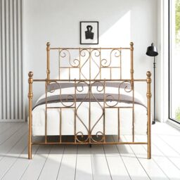 OAT Home Belgravia Victorian Style Distressed Antique Brass Effect Metal Bed Frame in Bronze - Size: Double - thumbnail 2