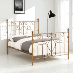 OAT Home Belgravia Victorian Style Distressed Antique Brass Effect Metal Bed Frame in Bronze - Size: Double - thumbnail 1