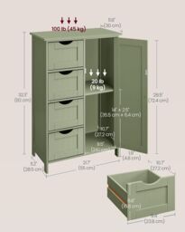 VASAGLE Bathroom Floor Storage Cabinet 4 Drawers 1 Door Adjustable in Olive - thumbnail 2