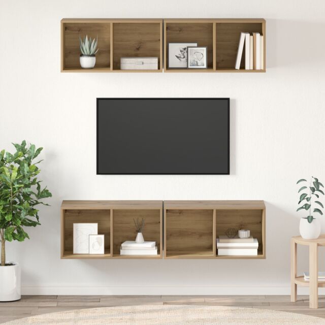 Berkfield Home Wall TV Cabinet with Shelf Wall-mounted with Storage 4 pcs Artisan oak 37 x 37 x 72 cm in Brown - image 1