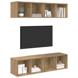 Berkfield Home Wall TV Cabinet with Shelf Wall-mounted with Storage 4 pcs Artisan oak 37 x 37 x 72 cm in Brown - thumbnail 3