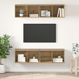 Berkfield Home Wall TV Cabinet with Shelf Wall-mounted with Storage 4 pcs Artisan oak 37 x 37 x 72 cm in Brown - thumbnail 1