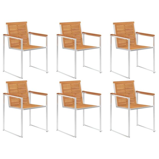 Berkfield Home Garden Chairs 6 pcs Solid Acacia Wood & Stainless Steel in Brown - image 1