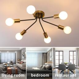 NIVOR Modern Gold 6-Light Chandelier Semi Flush Ceiling Light for Indoor in Black - thumbnail 7