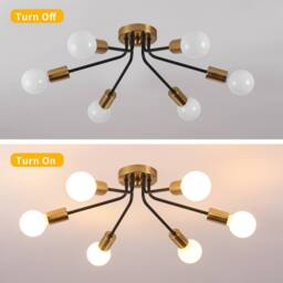 NIVOR Modern Gold 6-Light Chandelier Semi Flush Ceiling Light for Indoor in Black - thumbnail 3