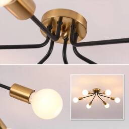 NIVOR Modern Gold 6-Light Chandelier Semi Flush Ceiling Light for Indoor in Black - thumbnail 6