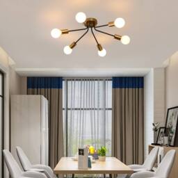 NIVOR Modern Gold 6-Light Chandelier Semi Flush Ceiling Light for Indoor in Black