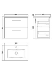 Balterley Bathroom 2 Soft Close Drawer, Wall Hung Vanity Unit Basin, Blue, 600mm in Blue - thumbnail 2