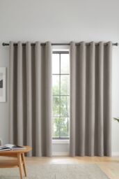 Catherine Lansfield 'Wilson' Blackout Thermal Eyelet Curtains in Grey - Size: 117 cm width x 183 cm drop - thumbnail 1