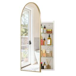 KEEPREAPER Sleek Arched Bathroom Mirror Cabinet 40 x 80 cm in Gold - thumbnail 4