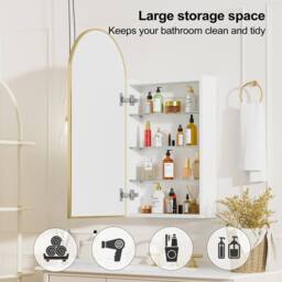 KEEPREAPER Sleek Arched Bathroom Mirror Cabinet 40 x 80 cm in Gold - thumbnail 8