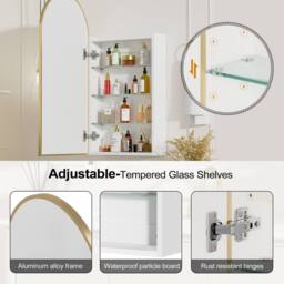 KEEPREAPER Sleek Arched Bathroom Mirror Cabinet 40 x 80 cm in Gold - thumbnail 9