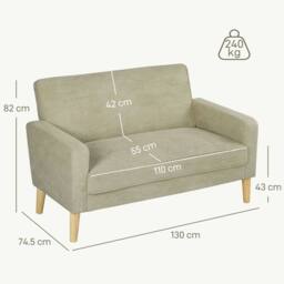 Wyld Haus Vikava Beige Velvet Feel 2 Seater Loveseat Natural Wood Legs - thumbnail 3