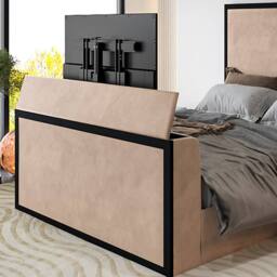 KDMD Adisham Upholstered Electric Media Mink TV Bed Frame in Beige - Size: King - thumbnail 6