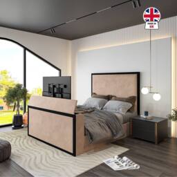 KDMD Adisham Upholstered Electric Media Mink TV Bed Frame in Beige - Size: King - thumbnail 4