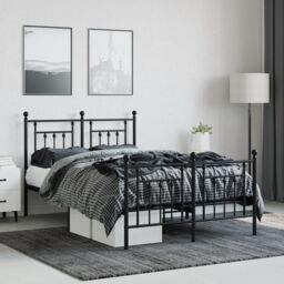 Berkfield Home Metal Bed Frame with Headboard & Footboard Black 135x190 cm Double - thumbnail 3