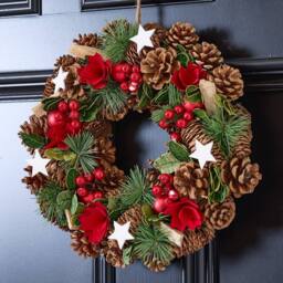 Dibor 35cm Starry Night Front Door Christmas Wreath with Tree Wreath Hanger in Red - thumbnail 2